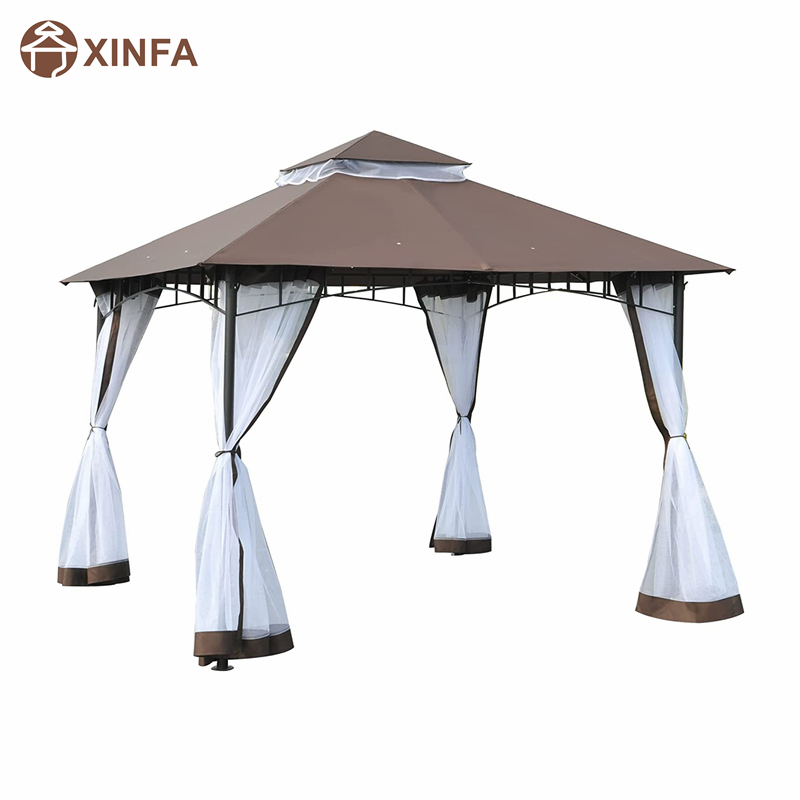 10 \\ 'x 10 \\' Outdoor Patio Gazebo Luifel Tent met gaashywalls, 2-laags bladerdak voor achtertuin, koffie