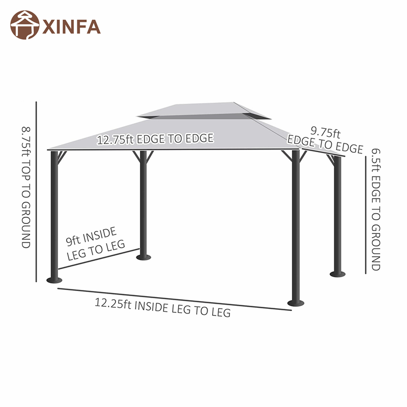 10 \\ 'x 13 \\' Patio Gazebo Double Dak Outdoor Gazebo Luifel onderdak metnetten&gordijnen, grijs