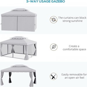 10 \\\\ \'x 13 \\\\\' Patio Gazebo Double Dak Outdoor Gazebo Luifel onderdak metnetten&gordijnen, grijs
