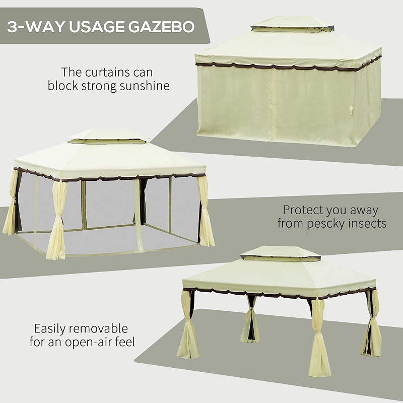 10 \\ 'x 13 \\' Patio Gazebo Double Dak Outdoor Gazebo Luifel onderdak metnetten&gordijnen, lichtgeel