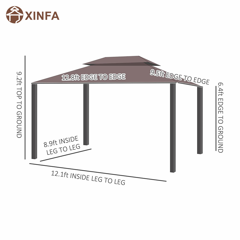 10 \\ 'x 13 \\' Patio Gazebo Double Roof Outdoor Gazebo Luifel onderdak metnetten&gordijnen, koffie