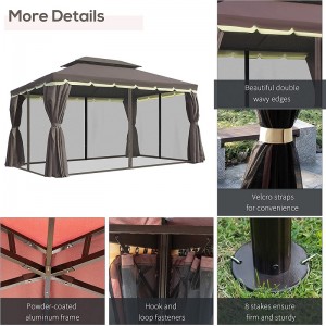 10 \\\\ \'x 13 \\\\\' Patio Gazebo Double Roof Outdoor Gazebo Luifel onderdak metnetten&gordijnen, koffie