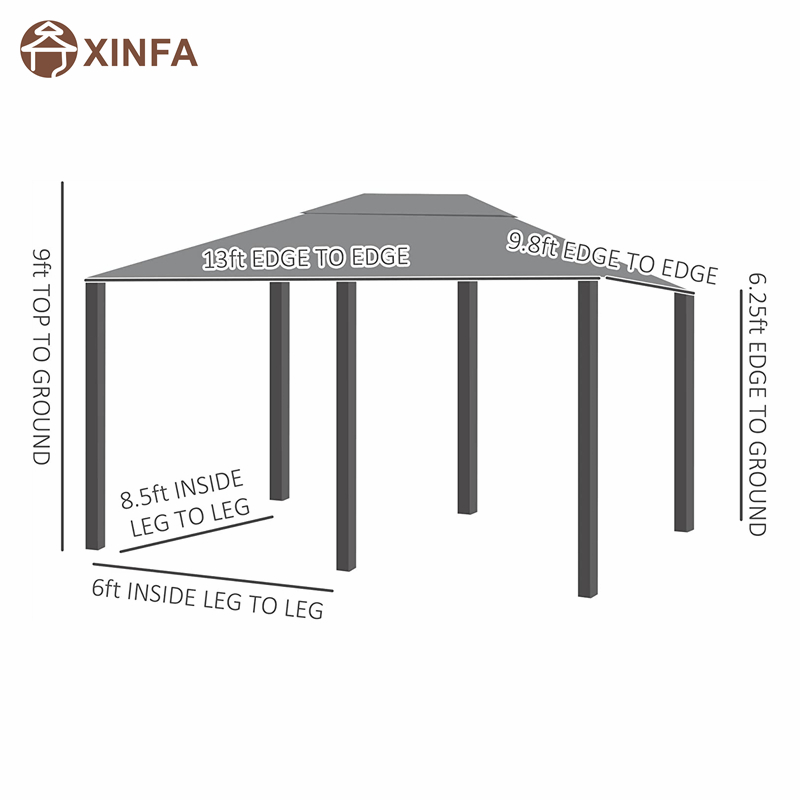 10 \\ 'x 13 \\' Outdoor Patio Gazebo Canopy Shelter met 6 verwijderbare zijwanden, grijs