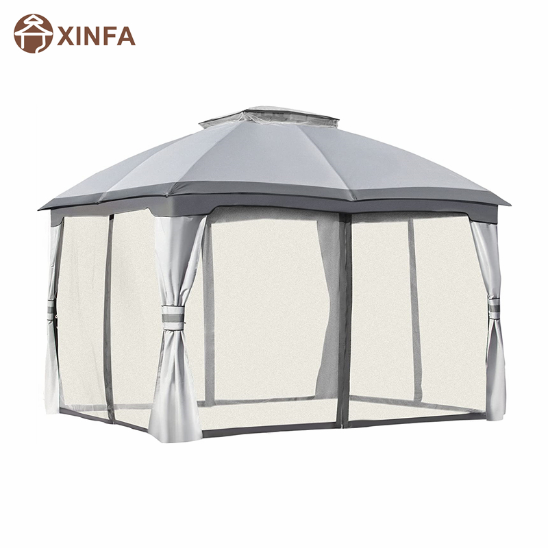 10 \\ 'X 12 \\' Outdoor Gazebo Patio Gazebo Canopy Shelter W/double geventileerd dak, ritsheersgaas, grijs