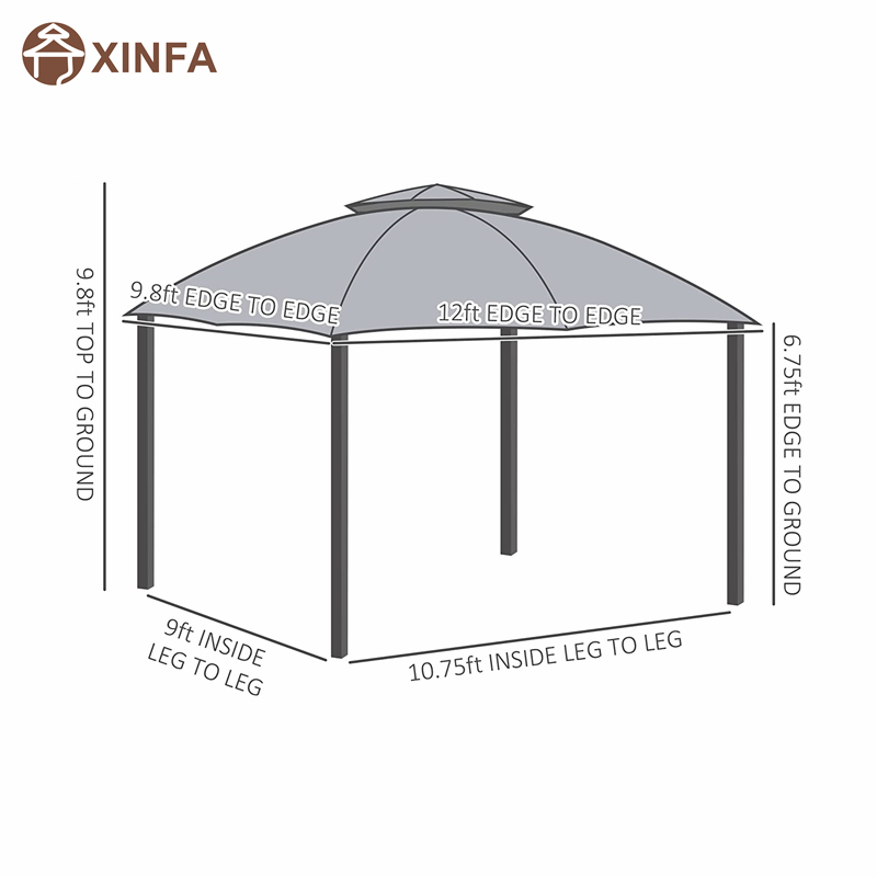 10 \\ 'X 12 \\' Outdoor Gazebo Patio Gazebo Canopy Shelter W/double geventileerd dak, ritsheersgaas, grijs