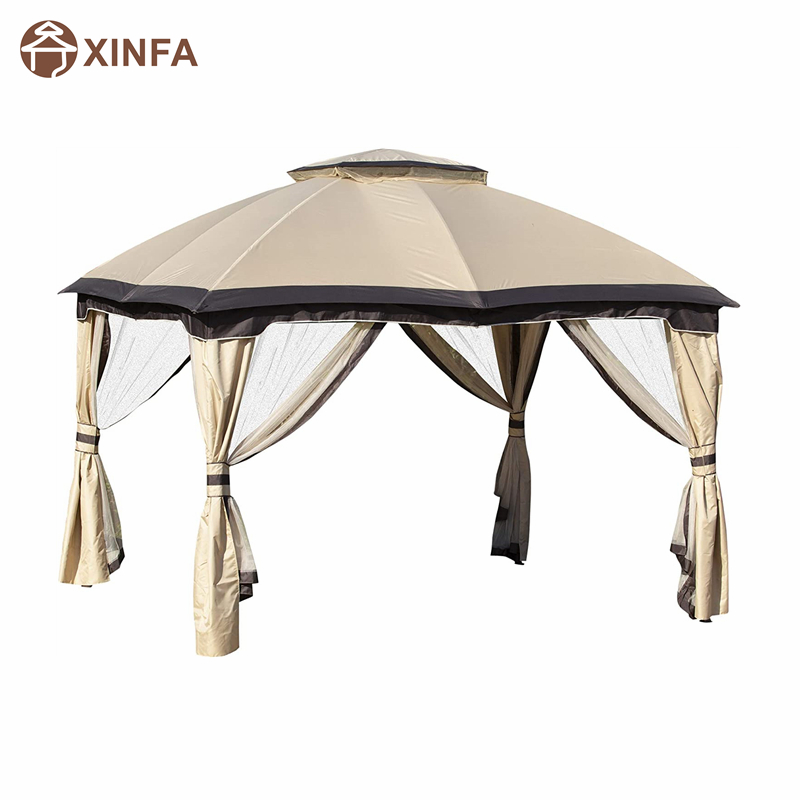 12 \\ 'x 10 \\' 2-niveau outdoor Gazebo luifel tent voor patio met ritsheersgaas, beige, beige