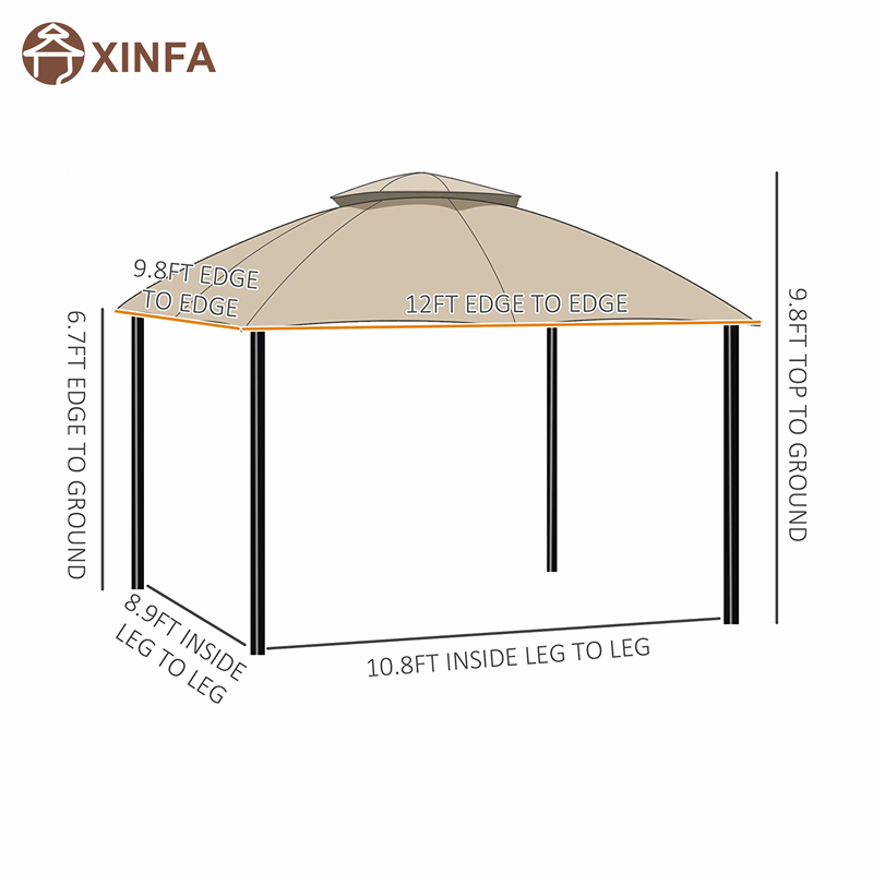 12 \\ 'x 10 \\' 2-niveau outdoor Gazebo luifel tent voor patio met ritsheersgaas, beige, beige