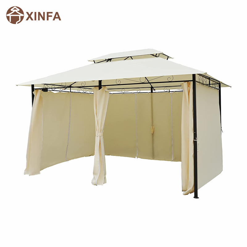 10 \\ 'x 13 \\' Outdoor Soft Top Gazebo pergola met gordijnen, crème wit 2-laags stalen frame tuinhuisje voor patio