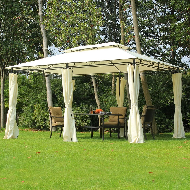 10 \\ 'x 13 \\' Outdoor Soft Top Gazebo pergola met gordijnen, crème wit 2-laags stalen frame tuinhuisje voor patio