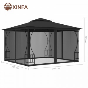 Buiten Gazebo Luifel Tuint Waterdichte tuinhuisjes met zwarte vierzijdig muggennet, zwart