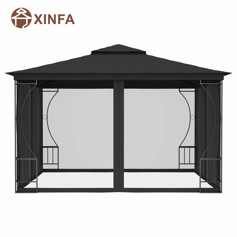 Buiten Gazebo Luifel Tuint Waterdichte tuinhuisjes met zwarte vierzijdig muggennet, zwart