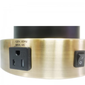 Custom Nightsand Lamp met antieke koper en zwarte afwerking, een op/off rocker -schakelaar, een handige uitlaatklep en een USB -oplaadhaven in de kamer