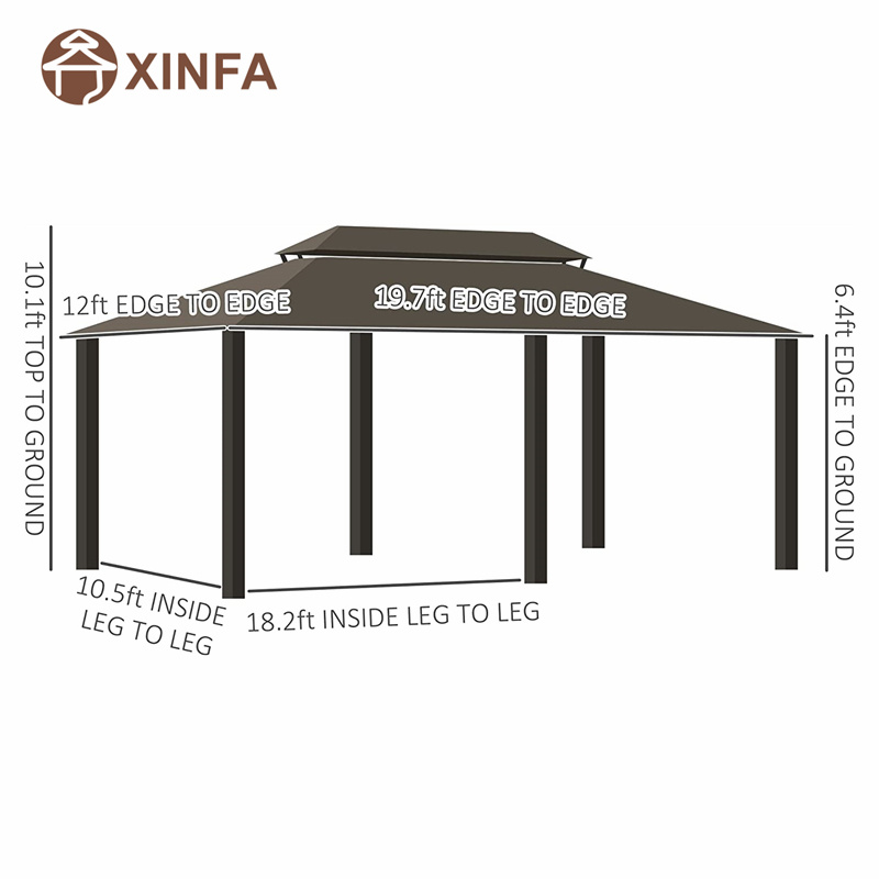 20 \\ 'x 12 \\' aluminium frame hardtop tuinhuiskuif met gegalvaniseerd stalen dubbel dak