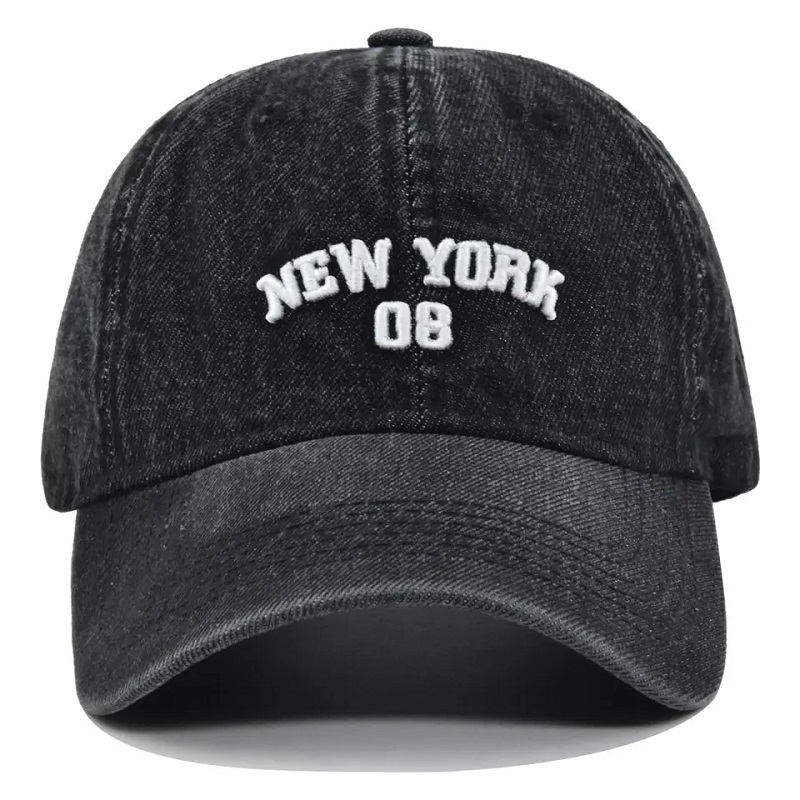 Hoogwaardige aangepaste logo gewassennoodlijdende 100% katoen 6 paneel geborduurde Bill Old Cowboy Baseball Cap Jeans Hat