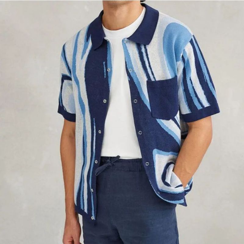 Aangepaste voorzak Polo gebreide shirt marmeren jacquard gebreide gebreide heren pullover trui