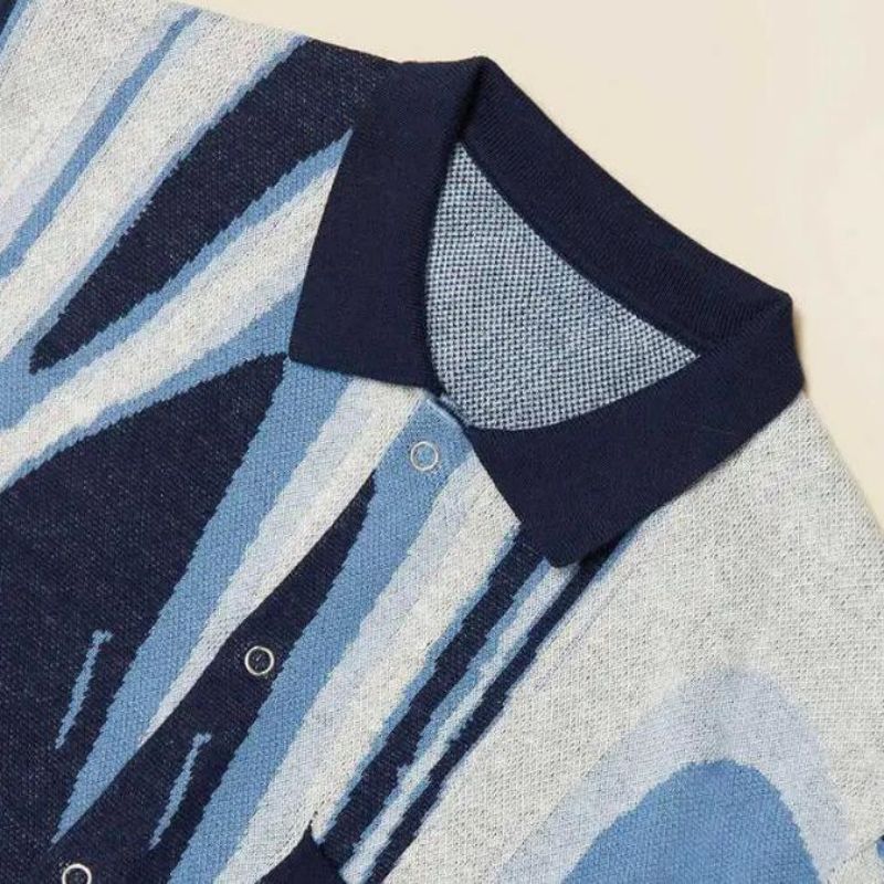 Aangepaste voorzak Polo gebreide shirt marmeren jacquard gebreide gebreide heren pullover trui