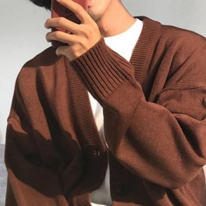 Herfst/winter lange mouw gebreide losse vest v-hals top mannen trui