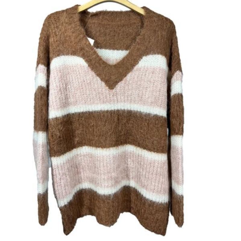 Dames 's mohair stripet gebreide trui trui