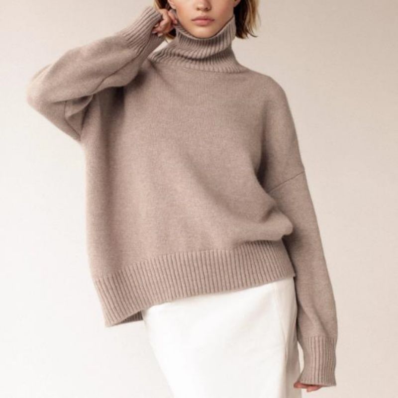 Solid Turtle Neck Women's Loose Sweater