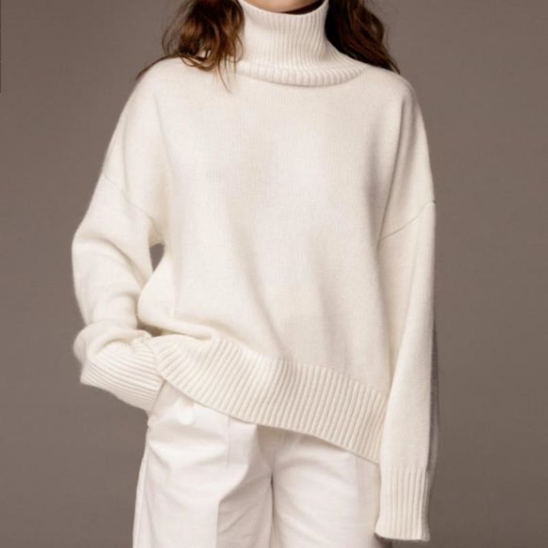 Solid Turtle Neck Women's Loose Sweater