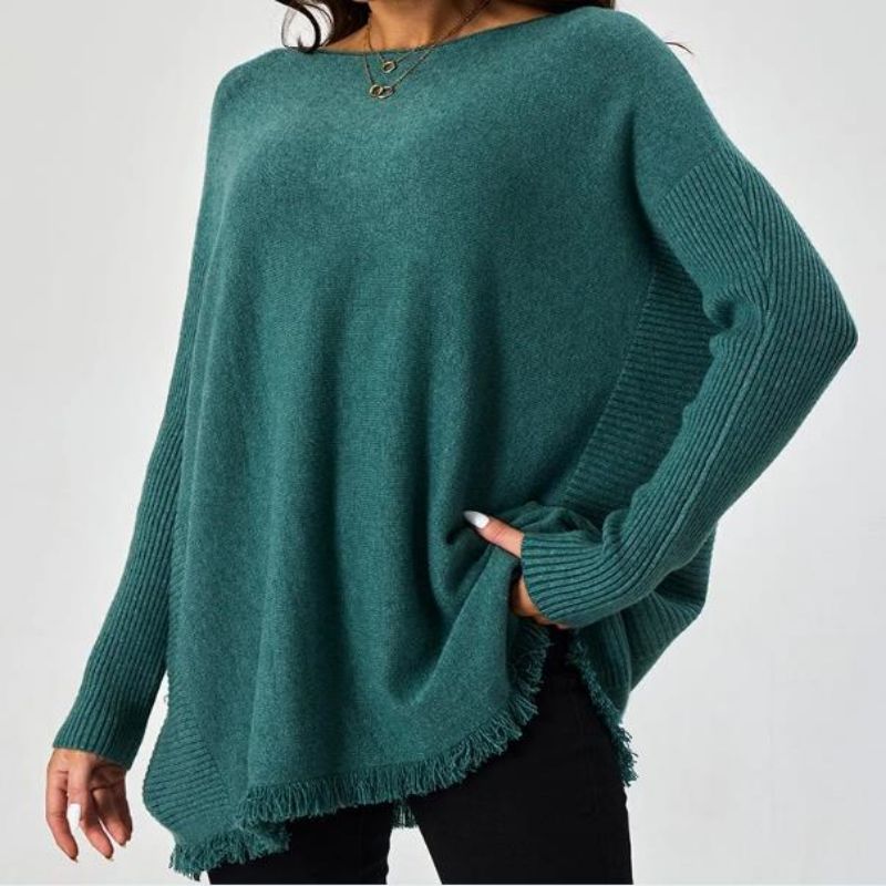 Pullover geribbelde mouw rauwe zoom mode dames truien