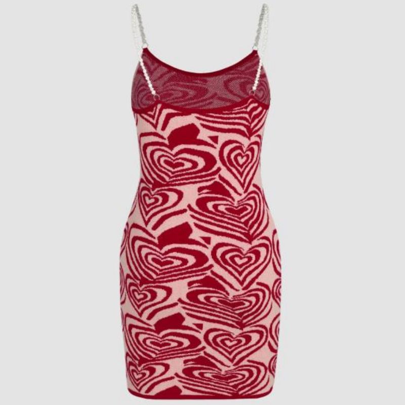 Love Heart Pattern Print Jurkens Short Sleeve Jurk Summer Sundress Shein Sexy Knitwear