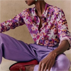 Nieuw Frans elegant modern bedrukt patroon stromende zijde en katoenmix met lange mouwen dunne shirt