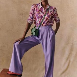 Nieuw Frans elegant modern bedrukt patroon stromende zijde en katoenmix met lange mouwen dunne shirt