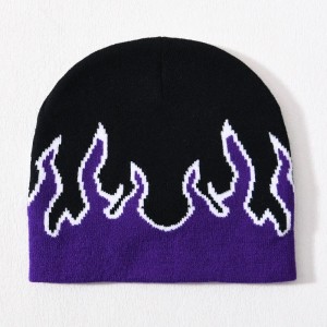 Groothandel Skull Ski Acryl Gebreide hoed Hip Hop Cuffed All Over Print Design Custom Logo Unisex Winter Jacquard Flame Beanie