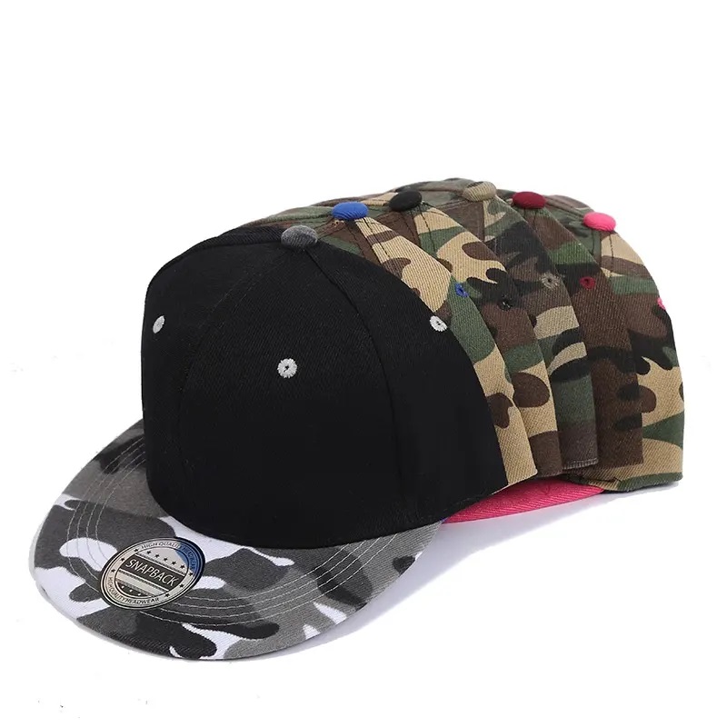 Aangepast Logo Solid Color Hat Camo lichtplaat plat langs honkbal cap mannen en vrouwen zomer hiphop skateboard snapback caps