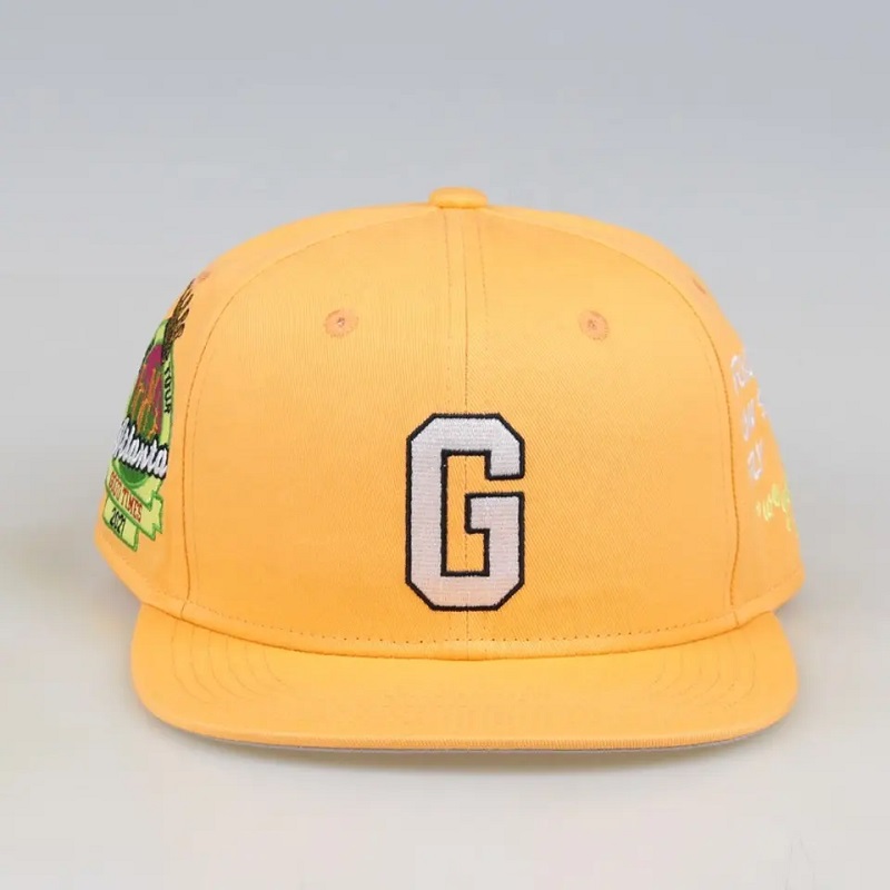 Made in China Six Panel Snapback Baseball Cap for Men Custom Gorras Snapbacks borduurhoeden geel
