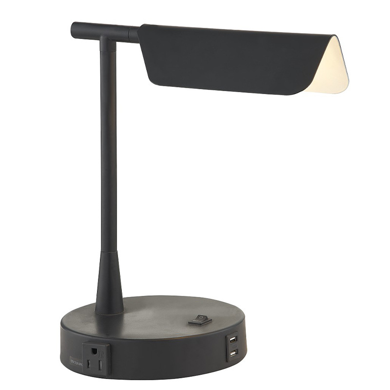 Mat Black Desk Light met een op/off rocker -schakelaar, een handige uitlaat en een USB -oplaadhaven in hotelzaal