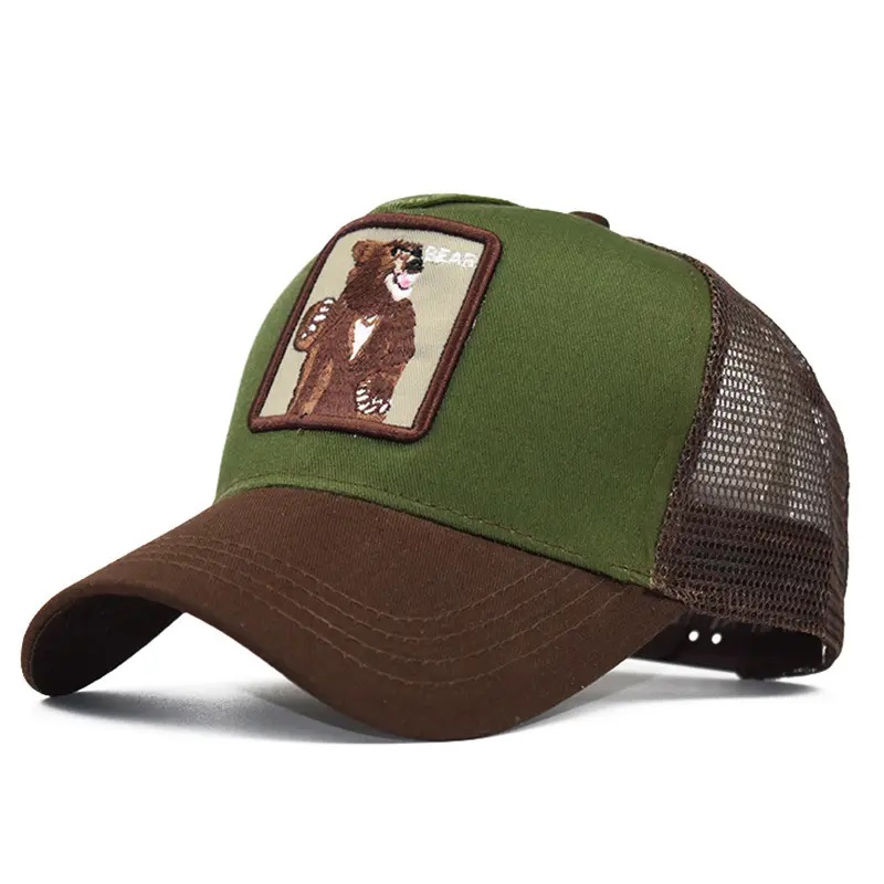 Groothandel mode 5 paneel cartoon sportkappen borduurwerk mesh gorros honkbal cap mannen dieren vrachtwagenchauffeurs hoeden
