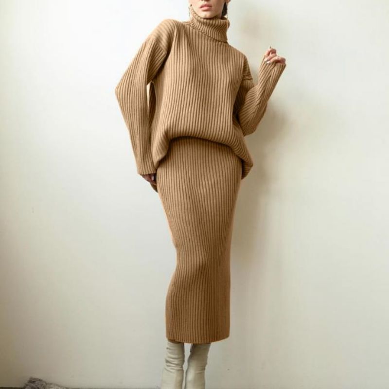 Winter Nieuwe mode Custom Women \\\\\\'s Warm Turtleneck pullover gebreide trui pak