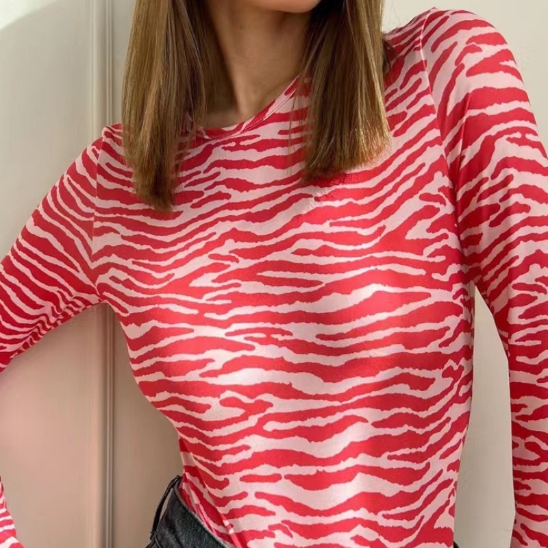 Europese en Amerikaanse rondenek Zebra-print T-shirt Slim gestreepte bodemhemd
