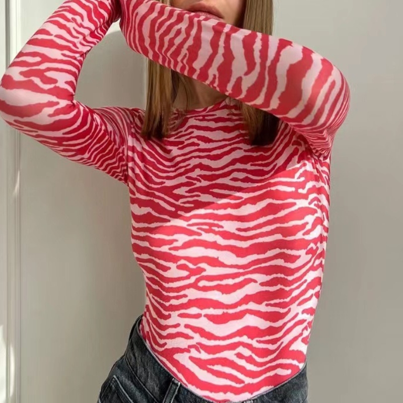 Europese en Amerikaanse rondenek Zebra-print T-shirt Slim gestreepte bodemhemd