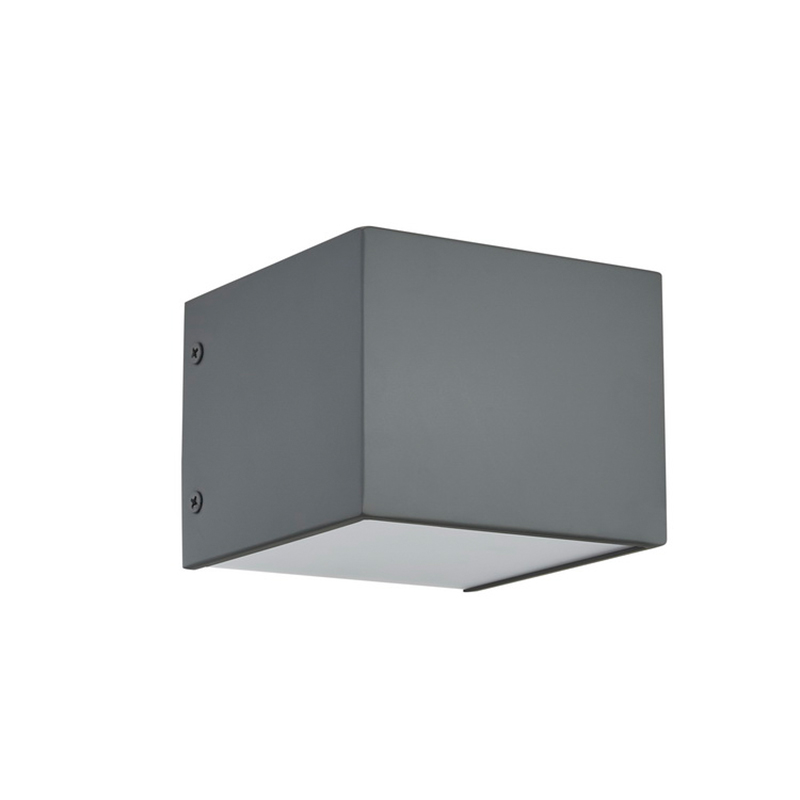 Gastvrijheid hotel muurlamp met geschilderde platte grijze afwerking en geïntegreerde lednaar binnen in hotel typische kamers