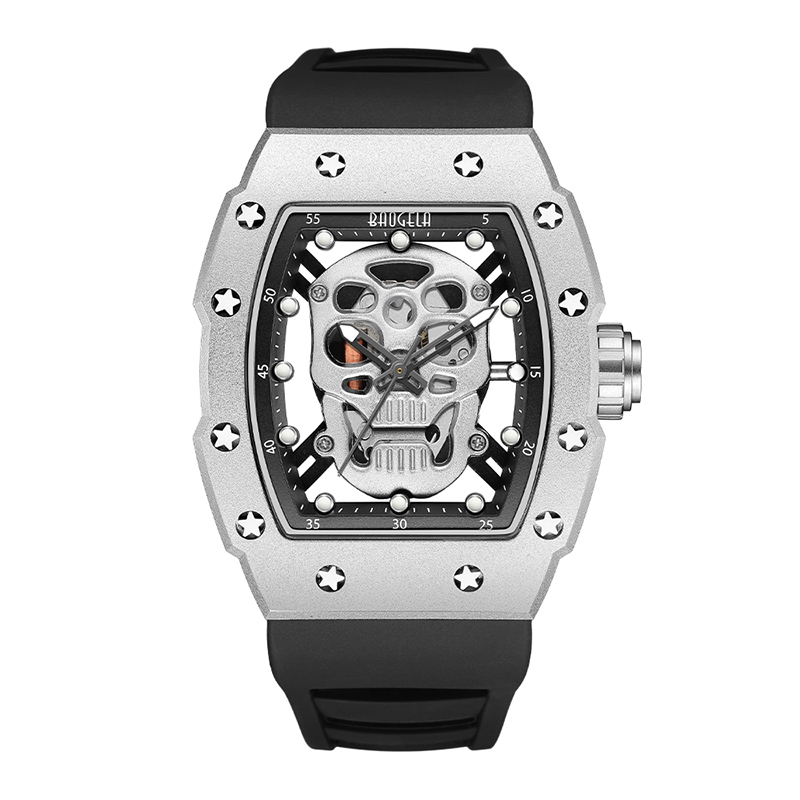 Baogela Skull Tonneau Bekijk topmerk kwarts roestvrijstalen horloges waterdichte creatieve klok siliconen band pols horloge rose 4141