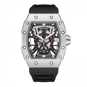 Baogela topmerk dominante tonneau mechanische industriële stijl skelet lumineuze waterdichte sport horloges stalen siliconen horloge 4147