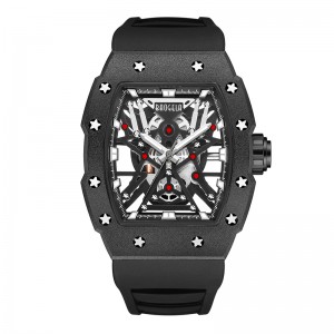 Baogela topmerk dominante tonneau mechanische industriële stijl skelet lumineuze waterdichte sport horloges stalen siliconen horloge 4147