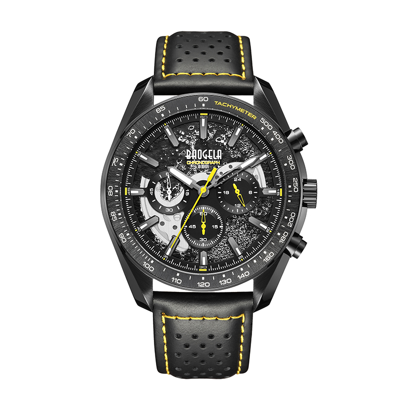 Baogela Nieuwe luxe mannen Sport Quartz Male chronograaf Kalender Japan Beweging 50Bar Top Brand Clock Echt lederen polshorloge 22804