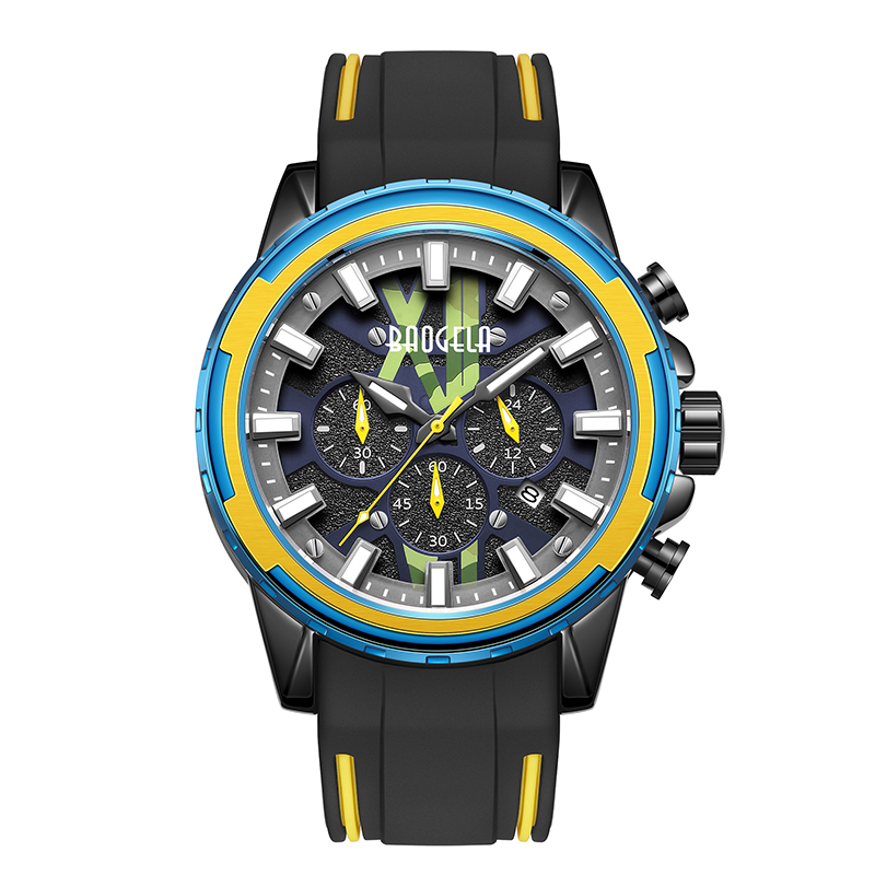 Baogelanieuwe horloges mannen roestvrij rubberriem blauw horloge voor man luxe waterdichte chronograaf polshorloge lumineuze relogio 22601