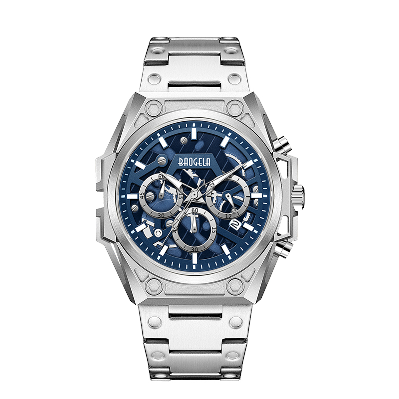 Baogela kijktnaar mannen roestvrij staal luxe merk militaire sport polshorloge lederen band chronograaf kwarts horloge 22605