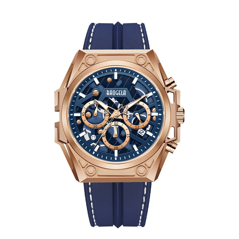 Baogela kijktnaar mannen roestvrij staal luxe merk militaire sport polshorloge lederen band chronograaf kwarts horloge 22605