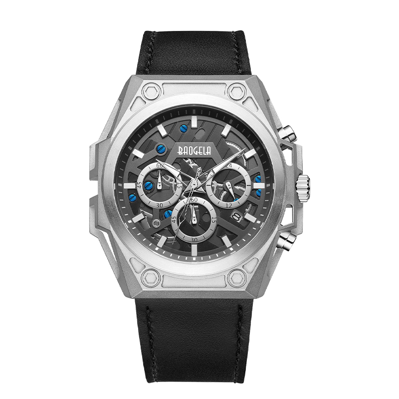 Baogela Luxe roestvrijstalen horloges Heren Men Luxury Brand Sport Leather Riem polshorloge waterdichte chronograaf Quartz Watch 22605