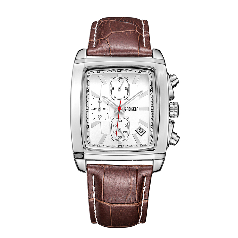 Baogela rechthoekige wijzerplaat lederen band horloge voor mannen casual blauw chronograaf kwarts horloges man polswatch montre eLoj часы мжжж 22607