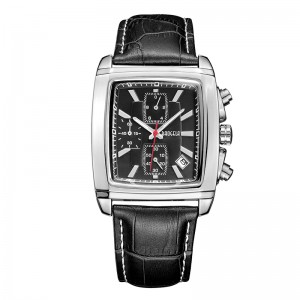 Baogela rechthoekige wijzerplaat lederen band horloge voor mannen casual blauw chronograaf kwarts horloges man polswatch montre eLoj часы мжжж 22607