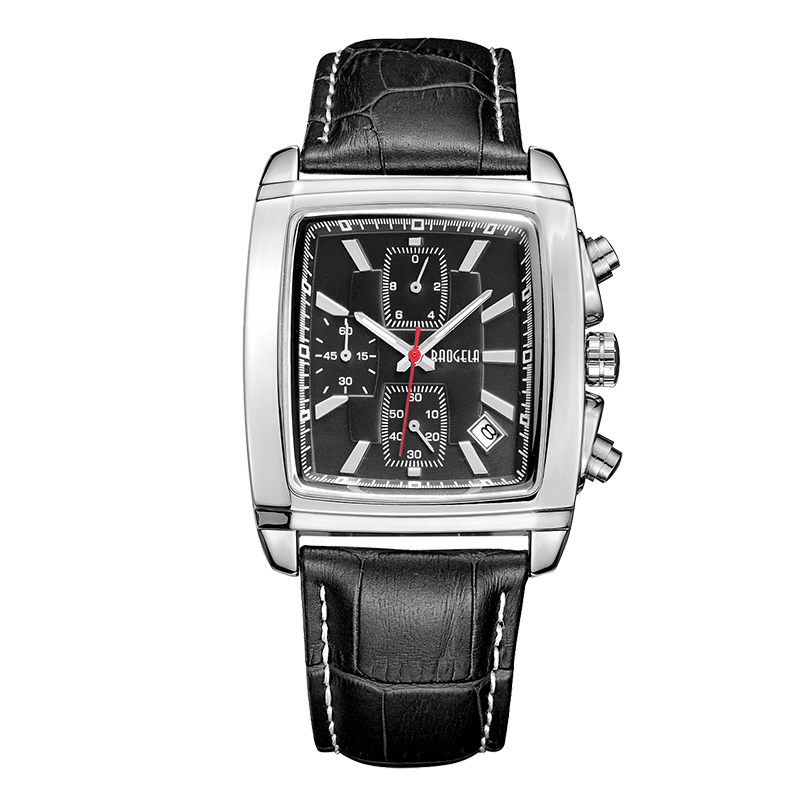 Baogela rechthoekige wijzerplaat lederen band horloge voor mannen casual blauw chronograaf kwarts horloges man polswatch montre eLoj часы мжжж 22607