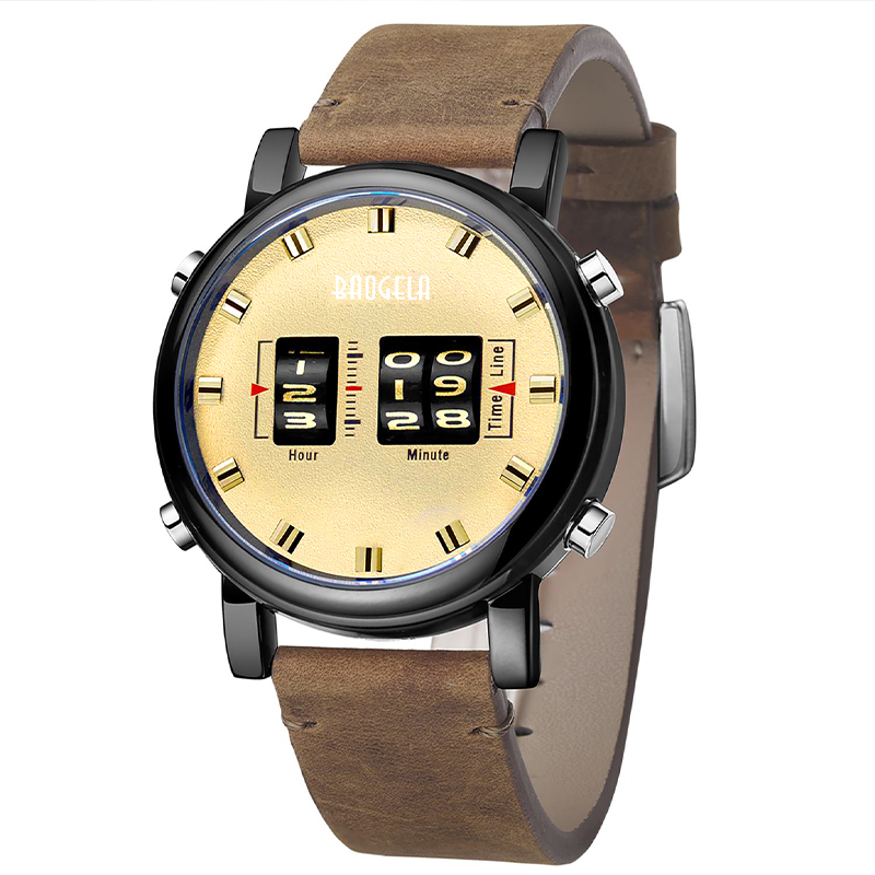 Baogela Fashion Men \\'s Roller Design Business Clock Men Kwarts Kijk Leather waterdichte Casual Sport Heren Watch Relogio Masculino 22703