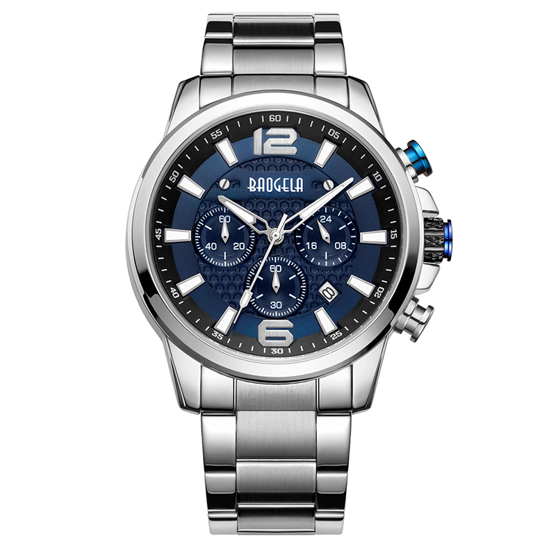 Baogela kijkt voor mannennieuwe chronograaf kwarts kijk luxe roestvrijstalen polshorloge man relogios masculino часы мжжские 22706